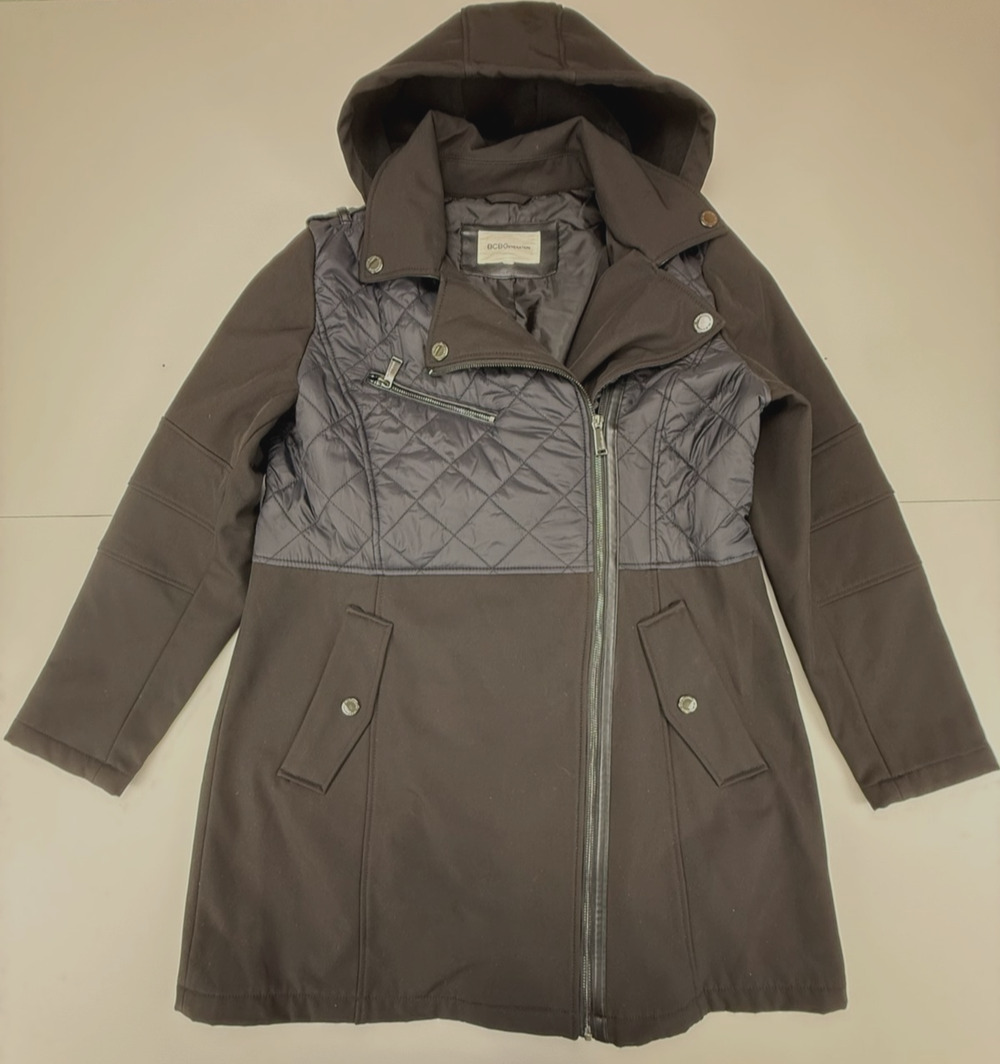 BCBGeneration Womens XL Black Quilted Mixed Media Hooded Jacket B52399T47